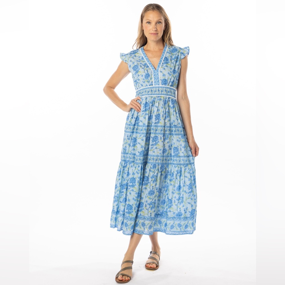 Bindu Celine Maxi Dress Provence 100% Cotton Size Large (8-10) Womens Sundress